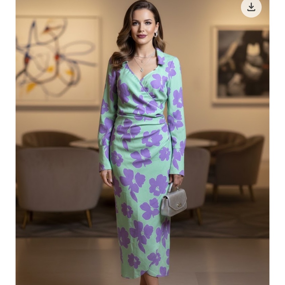 Vibrant Green and Purple Floral Dress